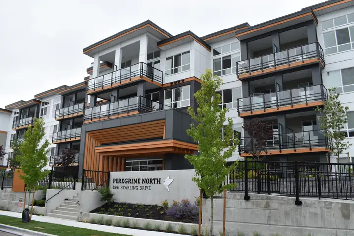 Peregrine North: mid-rise exterior cladding in Tsawwassen, BC by L2 Group — Cementitious panels