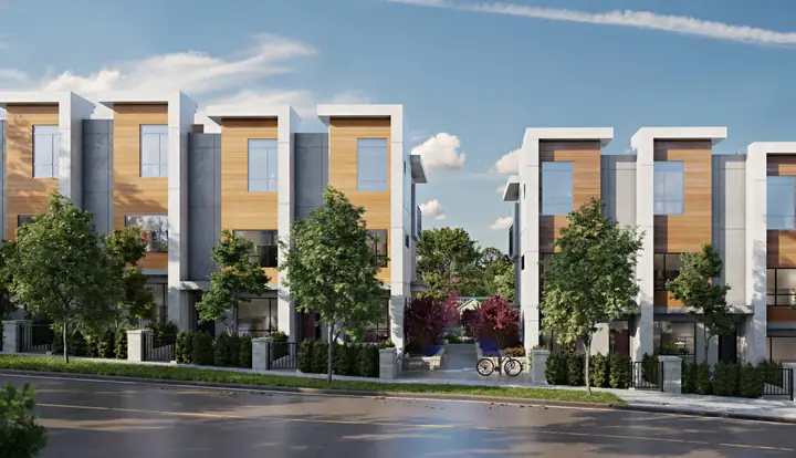 The Grove rendering — townhouse cladding project in progress by L2 Group in Coquitlam